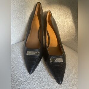Coach Black Leather Heels with Silver plate size 8 NWOT